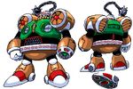 arm_cannon ball_and_chain chain character_sheet electric_fan from_behind helmet lowres multiple_views no_humans oekaki plump robot rockman rockman_(classic) rockman_6 rockman_megamix spike_ball standing transparent_background weapon windman 