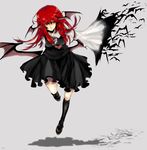  bat bat_wings head_wings koakuma long_hair necktie red_eyes red_hair sasata solo touhou wings 