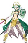  blue_hair breasts cleavage elbow_gloves gloves large_breasts long_hair michael midriff musou_orochi musou_orochi_2 nu_wa shield solo sword weapon 