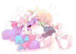  blonde_hair bow hat kirisame_marisa kiss multiple_girls patchouli_knowledge pink_bow purple_hair touhou usoneko yuri 