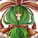  big_hair cuphea front_ponytail green_hair highres kagiyama_hina ribbon solo touhou 