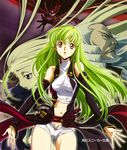  3boys absurdres bangs c.c. charles_zi_britannia code_geass green_hair highres kimura_takahiro lelouch_lamperouge midriff multiple_boys official_art scan v.v. zero_(code_geass) 