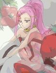  anemone_(eureka_seven) artist_request collar dress eureka_seven eureka_seven_(series) flower formal gloves hair_ornament hairclip long_hair lowres oekaki pink_hair ponytail sitting solo 