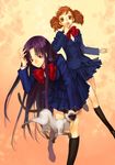  bad_id bad_pixiv_id brown_hair cat copyright_request drill_hair long_hair maca multiple_girls purple_hair ribbon skirt socks 