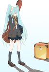  amplifier bag blue_eyes blue_hair cardigan guitar_case hatsune_miku highres instrument_case long_hair plaid plaid_scarf scarf school_uniform skirt socks solo tansuke twintails very_long_hair vocaloid 