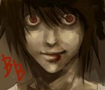  beyond_birthday black_hair blood dark_persona death_note horror_(theme) male_focus realistic red_eyes sepia smile solo staring you_gonna_get_raped 