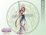  bachou brown_hair headband koihime_musou long_hair pink_eyes polearm ponytail skirt solo wallpaper weapon yatsuha_kanan 