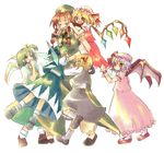  ankle_socks bat_wings blonde_hair blue_hair blush bonnet bow braid carrying cheek_pinching child cirno daiyousei dress fang flandre_scarlet green_eyes green_hair hair_bow hair_ribbon hand_on_own_face hat hong_meiling hug jumping long_hair long_skirt looking_at_another mary_janes md5_mismatch multiple_braids multiple_girls older open_mouth piggyback pinching puffy_short_sleeves puffy_sleeves purple_hair red_eyes red_hair remilia_scarlet ribbon rumia shoes short_hair short_sleeves side_ponytail skirt socks touhou twin_braids white_background wings yoshida_(hamuron) 