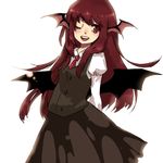  bat_wings head_wings koakuma long_hair one_eye_closed red_eyes red_hair sasata solo touhou wings 