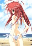  ass beach bikini copyright_request day green_eyes long_hair mitsuki_mantarou outdoors red_hair solo swimsuit 