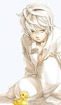  death_note lowres near open_clothes open_shirt rubber_duck shirt white_hair 
