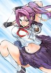  bouncing_breasts breasts code_geass cornelia_li_britannia fingerless_gloves fura gloves large_breasts leg_up legs midriff miniskirt ponytail purple_eyes purple_hair school_uniform serafuku sketch skirt solo thighs yo-yo 