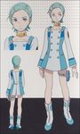  boots collar dress eureka eureka_seven eureka_seven_(series) green_hair hair_ornament hairclip official_art purple_eyes scan short_hair solo thigh_strap white_footwear yoshida_ken'ichi 