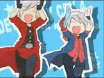  2boys animated animated_gif capcom caramelldansen dante dante_(devil_may_cry) devil_may_cry lowres male male_focus multiple_boys nero nero_(devil_may_cry) qvga 