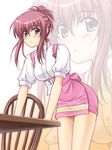  anna_miller apron bent_over chair chikage_(sister_princess) masakichi_(crossroad) pink_hair purple_eyes sidelocks sister_princess solo table waitress zoom_layer 