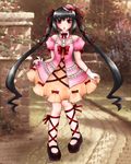  artist_request black_hair gloves hat highres kooh lolita_fashion long_hair mary_janes pangya red_eyes ribbon shoe_ribbon shoes socks solo twintails 
