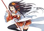  black_hair brown_eyes detached_sleeves hair_ornament long_hair miniskirt sangokushi_taisen shingo_(missing_link) skirt solo thighhighs zettai_ryouiki 