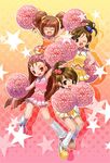  brown_hair cheerleader closed_eyes futami_ami futami_mami hair_bobbles hair_ornament idolmaster idolmaster_(classic) idolmaster_1 minase_iori multiple_girls non-web_source one_eye_closed pom_poms side_ponytail star takatsuki_yayoi twintails 