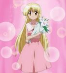  blonde_hair brown_eyes dress flower long_hair nagasarete_airantou panako_(nagasarete_airantou) pink_dress screencap solo stitched third-party_edit very_long_hair 