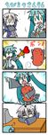  2girls 4koma =_= ? aqua_hair capybara capybara-san chibi chibi_miku comic dreaming hand_up hatsune_miku long_hair minami_(colorful_palette) multiple_girls pointing silent_comic transformation trembling turn_pale vocaloid voyakiloid wand yowane_haku |_| 