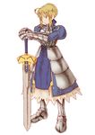  ahoge armor artoria_pendragon_(all) blonde_hair fate/stay_night fate_(series) final_fantasy final_fantasy_tactics gauntlets greaves hands_on_hilt look-alike parody rokko saber solo style_parody sword weapon 