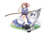  brown_eyes highres one_eye_closed onozuka_komachi pink_hair scythe short_hair solo touhou yuuki_eishi 