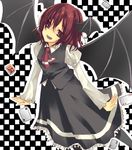  bat_wings card falling_card head_wings koakuma pantyhose red_eyes red_hair solo suzumura_tomo touhou wings 