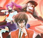  2boys absurdres charles_zi_britannia code_geass cornelia_li_britannia gakuran glasses highres huge_filesize kimura_takahiro lelouch_lamperouge midriff multiple_boys ookouchi_ricca ponytail scan school_uniform 