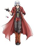  coat dante_(devil_may_cry) devil_may_cry fingerless_gloves flower gloves jacket male_focus red_jacket rose solo white_background white_hair 