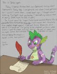  band-aid bandage colored dennis_carrigan dragon english_text feather friendship_is_magic green_eyes jobo37 letter male my_little_pony purple_body quill scalie solo spike_(mlp) text wall_of_text wounded writing 