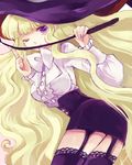  bad_id bad_pixiv_id blonde_hair bow bowtie dress_shirt garter_straps hat lace lace-trimmed_thighhighs lilith_(yamibou) long_hair long_sleeves one_eye_closed puffy_long_sleeves puffy_sleeves purple_eyes shirt shuu_(shu-nm) skirt solo thighhighs very_long_hair whip witch_hat yami_to_boushi_to_hon_no_tabibito zettai_ryouiki 