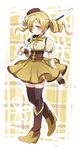  bad_id bad_pixiv_id blonde_hair detached_sleeves drill_hair fingerless_gloves gloves gun hat magical_girl mahou_shoujo_madoka_magica popoin ribbon skirt solo thighhighs tomoe_mami twintails weapon yellow_eyes 