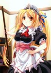  1girl absurdres blonde_hair book breasts cleavage hand_on_hips highres maid miyama-zero twintails yellow_eyes 