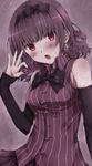  :o bad_id bad_pixiv_id bare_shoulders blush bow chocolate detached_sleeves earrings hairband highres holding jewelry long_hair looking_at_viewer natsu_natsuna original red_eyes solo striped vertical_stripes 