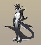  anthro blue_eyes claws dragon ear_piercing fin fish hair long_hair male marine muscles nude orange04 pecs piercing plain_background riptide riptideshark shark sketch solo standing tattoo 