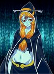  blue_skin forehead_jewel front_ponytail highres hood long_hair maniacpaint midna midna_(true) midriff navel orange_hair red_eyes smile solo spoilers the_legend_of_zelda the_legend_of_zelda:_twilight_princess yellow_sclera 