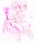  bow bow_(weapon) bubble_skirt flower frilled_legwear frills gloves hair_bow highres kaname_madoka kneehighs magical_girl mahou_shoujo_madoka_magica monochrome pink_eyes puffy_sleeves rose short_twintails skirt smile solo twintails weapon yamada_ako 