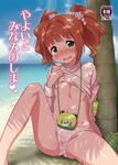  bag beach blush cover cover_page dappled_sunlight doujin_cover flat_chest handbag idolmaster idolmaster_(classic) kanya_pyi nipples orange_hair outdoors palm_tree panties petite pussy see-through smile solo sunlight takatsuki_yayoi tree twintails underwear water wet wet_clothes wet_panties 