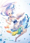  :o art_brush barefoot blue_eyes blush book bubble dress fish gradient gradient_background highres holding holding_book long_hair open_book original paintbrush pixiv pixiv-tan rie_(reverie) silver_hair solo 