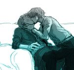  2boys kiss male male_focus monochrome multiple_boys one_piece pixiv_thumbnail resized roronoa_zoro sanji setsu_(nieve) yaoi 