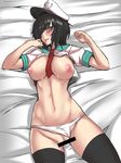  after_sex bad_id bad_pixiv_id bar_censor black_hair black_legwear blush breasts censored clothes_removed cum cum_in_pussy green_eyes hat highres large_breasts murasa_minamitsu nipples panties panties_aside sailor_hat shirt_lift solo sorono thighhighs touhou underwear 