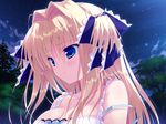  asaba_yuu blonde_hair blush game_cg green_eyes hoshizora_e_kakaru_hashi hoshizora_e_kakaru_hashi_aa long_hair nanamori_seira night stars 