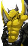  abs anthro belt biceps big big_muscles blue_dragon_(series) bow_tie butler claws clothed clothing dragon grey_eyes grin horn hot jacket kokuhane looking_at_viewer male muscles open_shirt pants pecs rudolph_(blue_dragon) scales scalie shirt smile solo suit undressing wings yellow_dragon 