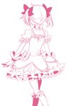  bow bubble_skirt frilled_legwear frills from_behind gloves hair_bow kaname_madoka kneehighs lineart magical_girl mahou_shoujo_madoka_magica monochrome puffy_sleeves short_twintails skirt solo twintails walking yamada_ako 