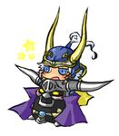  armor blue_eyes cape chibi commentary dissidia_final_fantasy final_fantasy final_fantasy_i garland_(ff1) helmet lowres multiple_boys nigou_(equal1014) on_head open_mouth sitting star warrior_of_light yellow_eyes 
