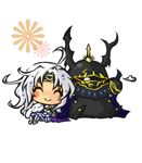  ^_^ ahoge armor breath brothers bunny cape cecil_harvey character_request chibi circlet closed_eyes commentary dissidia_final_fantasy final_fantasy final_fantasy_iv golbeza lowres multiple_boys nigou_(equal1014) paladin_(final_fantasy) siblings sitting smile white_hair 