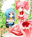  bad_id bad_pixiv_id bare_shoulders blue_eyes blue_hair blush bow cape dress hair_bow highres kaname_madoka long_hair looking_at_viewer magical_girl mahou_shoujo_madoka_magica miki_sayaka multiple_girls pink_eyes pink_hair short_hair short_twintails smile transparent_background twintails yuiyuimoe 