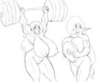  big_breasts blush breasts couple female huge_breasts human humanoid mammal marauder6272 monochrome muscles muscular_female nipples nude plain_background pointy_ears pussy sharpnel_(character) shrapnel_(character) sketch smile weights workout 