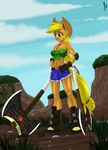  anthro anthrofied applejack_(mlp) axe blonde_hair clothed clothing cowboy_hat equine female friendship_is_magic green_eyes hair hat horse mammal melee_weapon my_little_pony outside pony siberwar solo weapon 