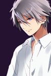  evangelion:_3.0_you_can_(not)_redo male_focus murakami_yuichi nagisa_kaworu neon_genesis_evangelion purple_background rebuild_of_evangelion red_eyes silver_hair simple_background smile solo 